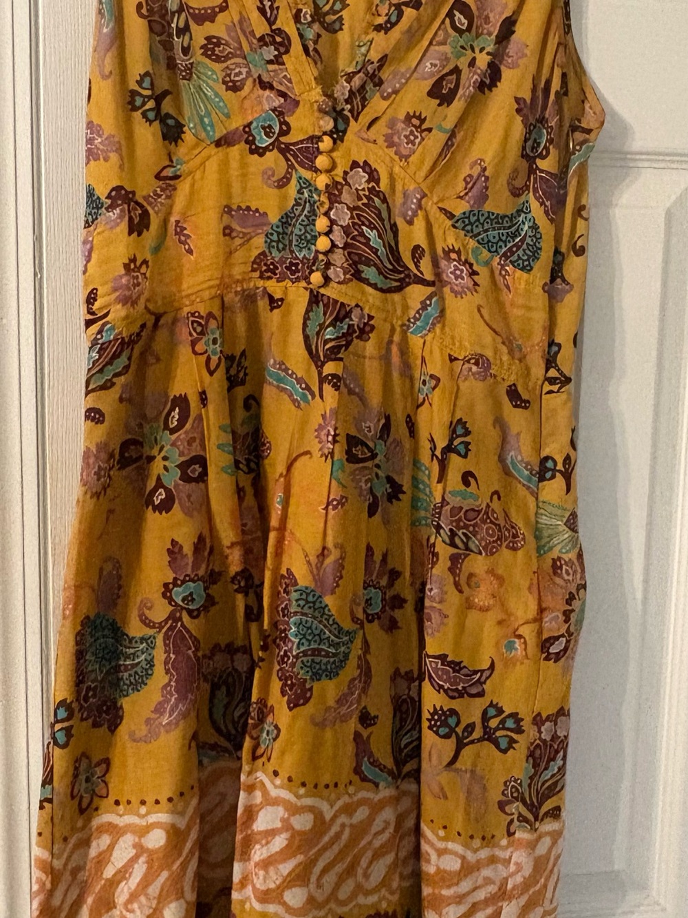 Searle Mustard Paisley Maxi Dress with Teal & Plum Accents